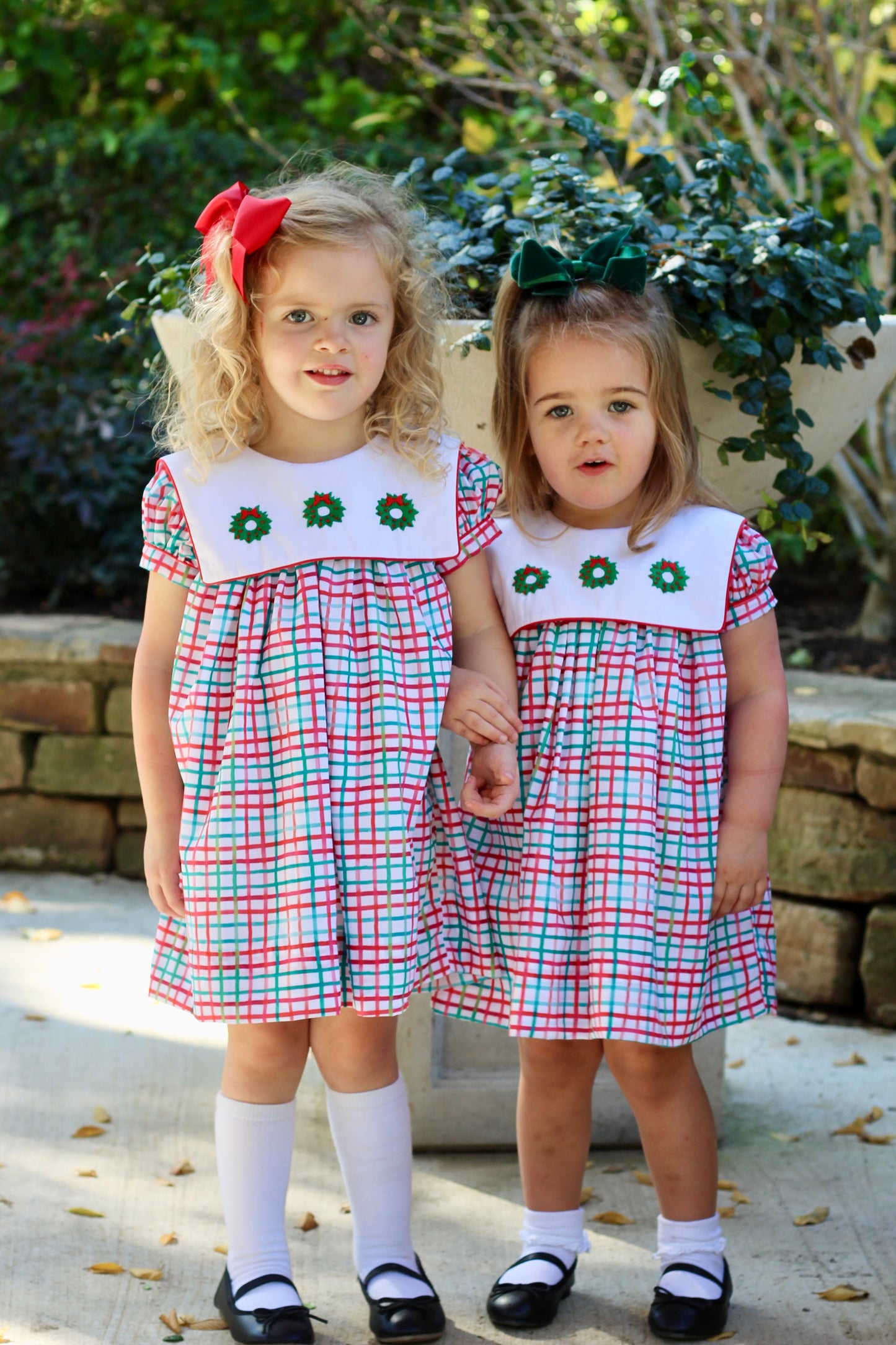 Christmas Collection Girls Plaid Wreath Dress