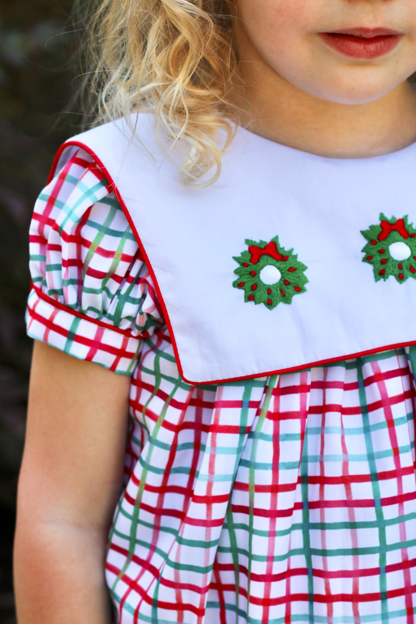 Christmas Collection Girls Plaid Wreath Dress