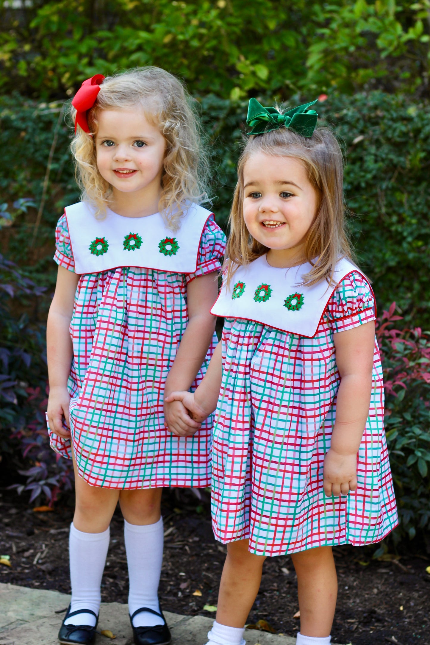 Christmas Collection Girls Plaid Wreath Dress