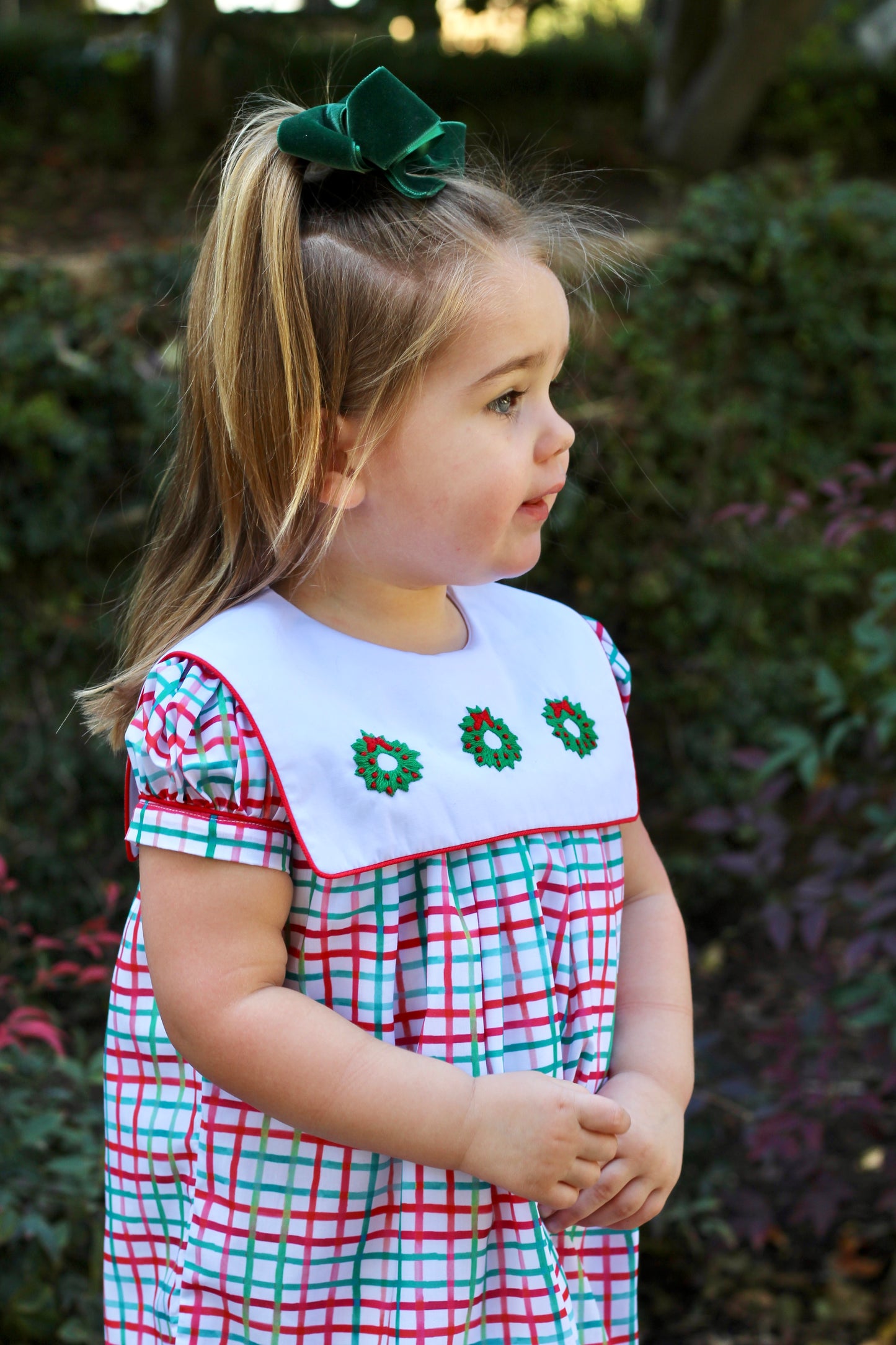 Christmas Collection Girls Plaid Wreath Dress