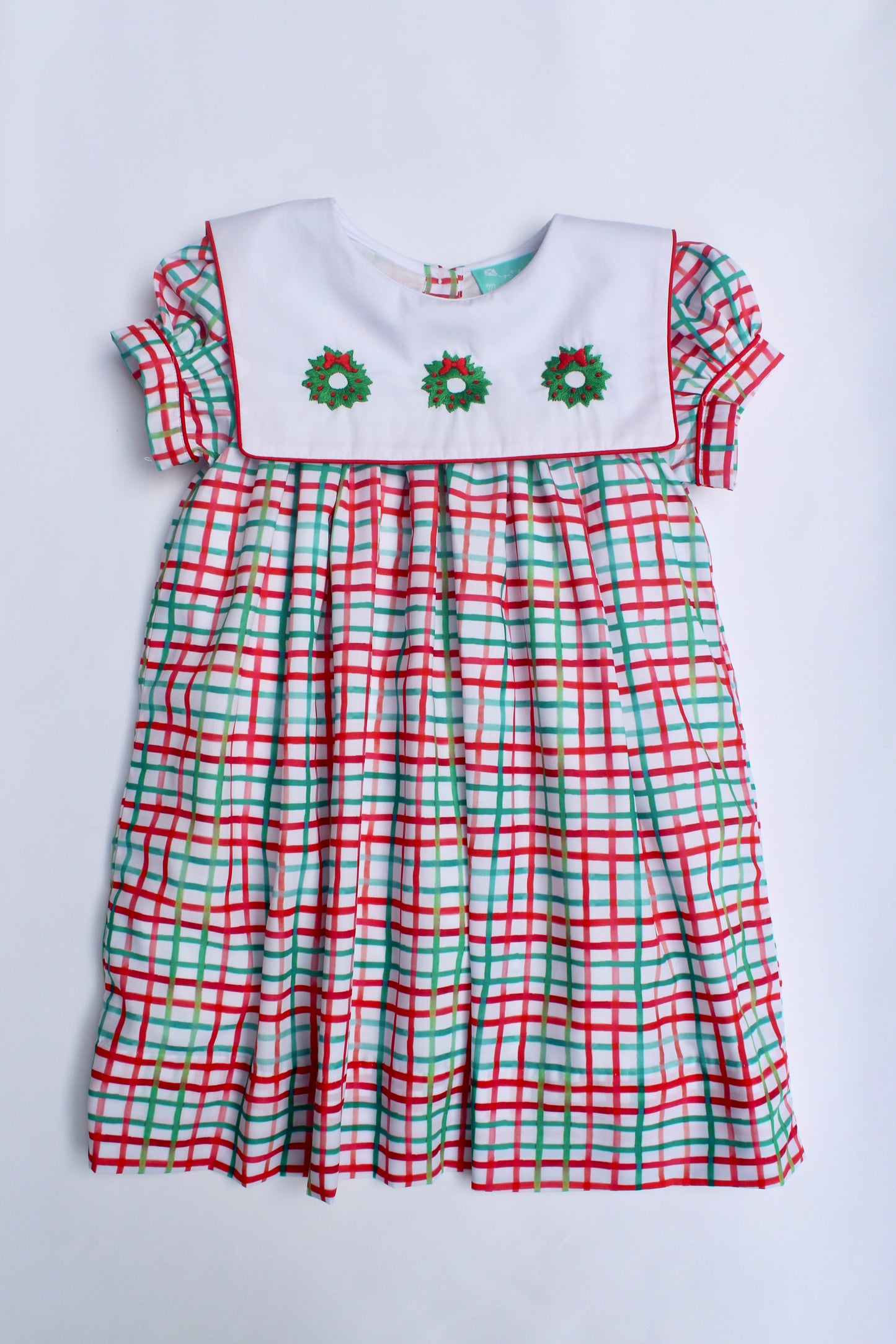 Christmas Collection Girls Plaid Wreath Dress