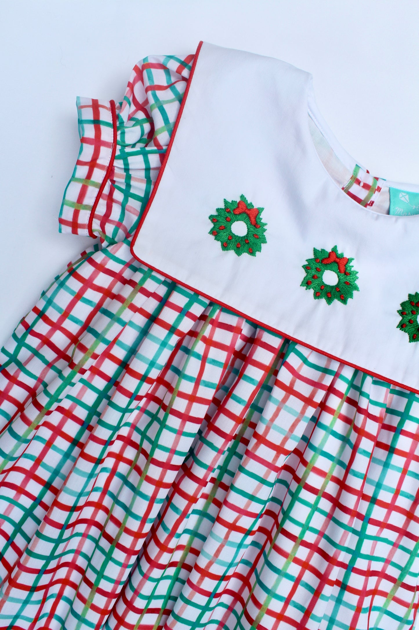 Christmas Collection Girls Plaid Wreath Dress