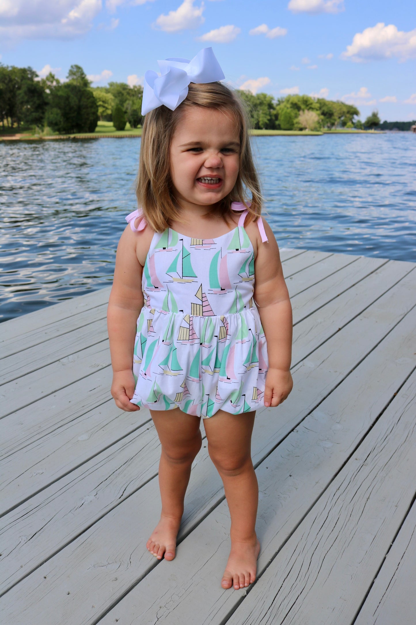 Sailboat Collection Infant + Toddler Girls Bow Bubble